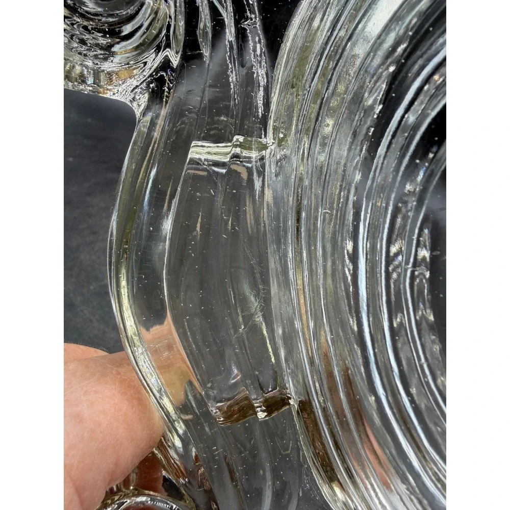 Vintage Art Deco Clear Pressed Glass Double Taper Candle Holder Scroll Shell